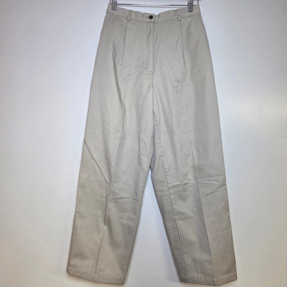 L.L.Bean Pants - L.L.Bean Women's 10 Tall Khaki Pleated Pants Elastic Straight Leg Beige Trousers